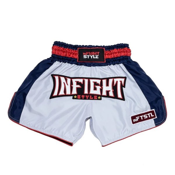 Photo1: IN FIGHT STYLE Muay Thai Shorts Big Ticket Retro Gray/Navy (1)