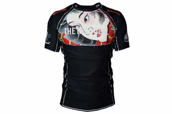 Photo1: BULL TERRIER Rashguard TSUNADEHIME Short Sleeve Black (1)