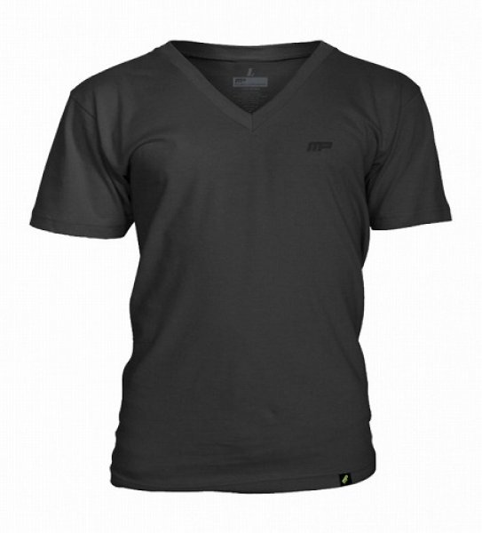 Photo1: Muscle Pharm T-shirt V-Neck Embroidered Black   SALE (1)