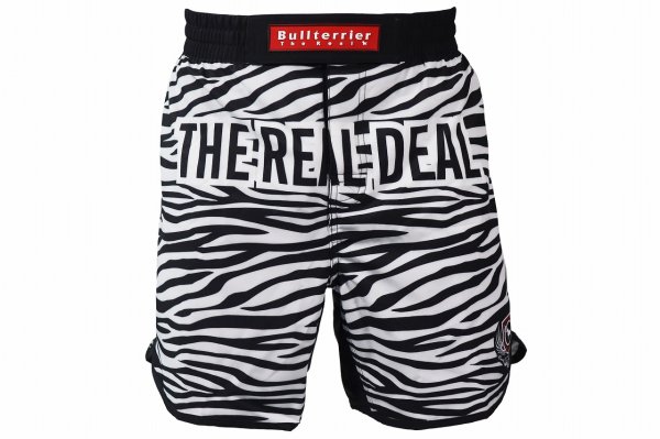 Photo1: BULL TERRIER Fight Shorts ZEBRA White/Black (1)