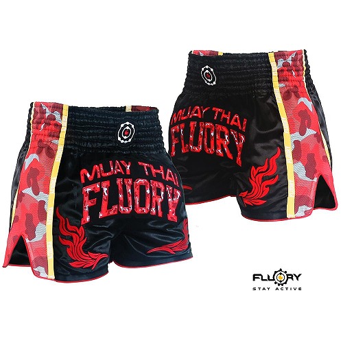 FLUORY Muay Thai Shorts MTSF65 Black/Red